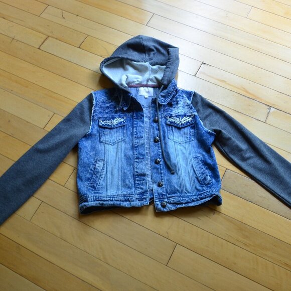 Miss Me Sweat Shirt Denim Jean Jacket Size L - Picture 1 of 13